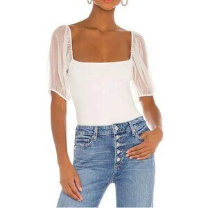 Intimately Free People XL Puff Sleeve Cami Top Mesh Sleeve Ivory Cream Boho 90s